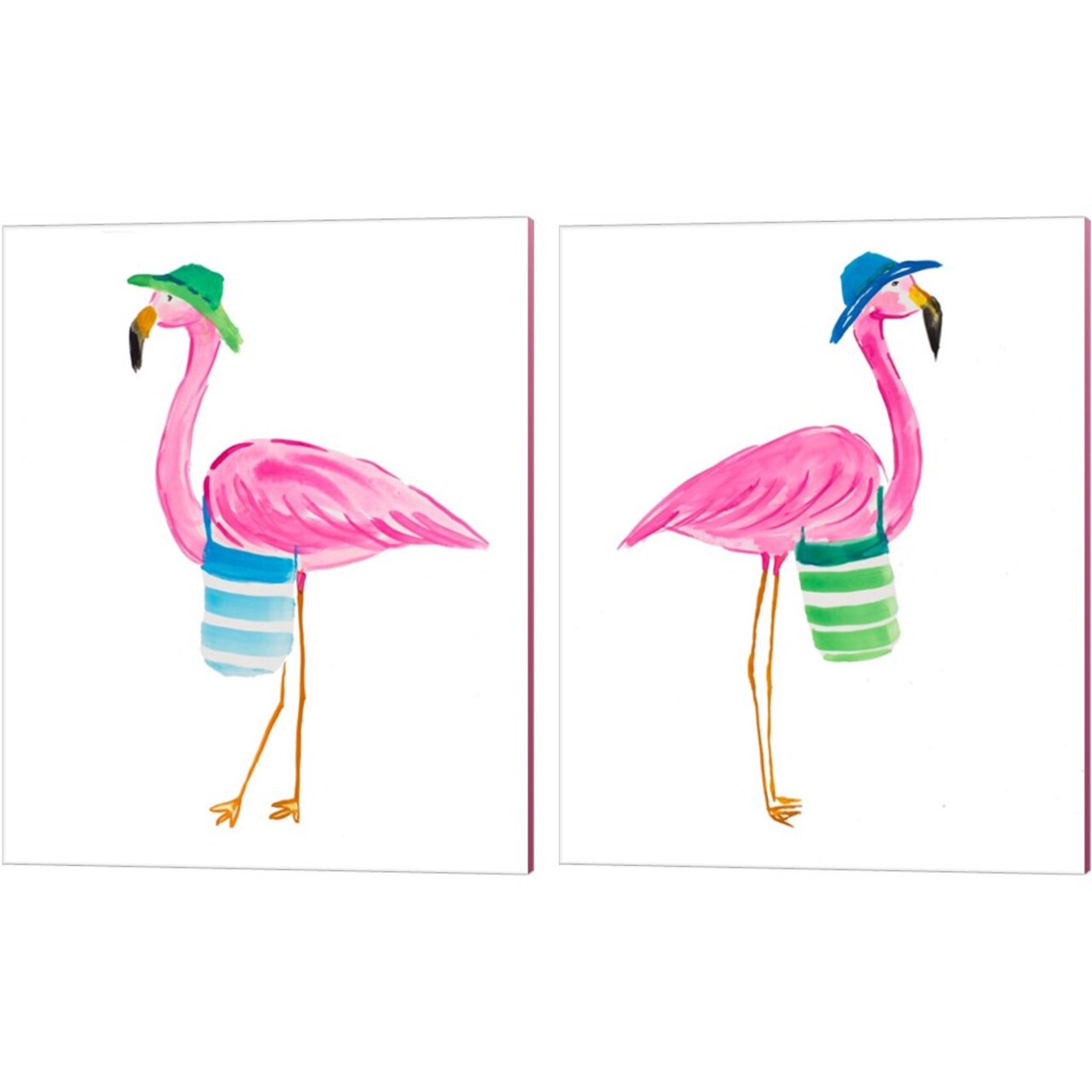 Beach Flamingo by Julie DeRice 12" x 15" Canvas Wall Art (Set of 2)